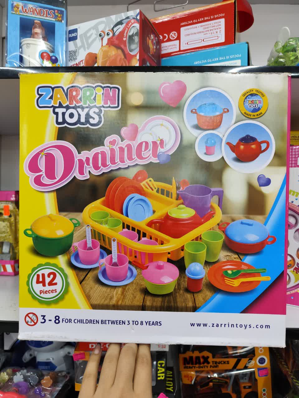 ست اسباب‌بازی آشپزخانه کودک مدل Zarrin Toys Drainer – ۴۲ قطعه رنگی برای بازی و آموزش